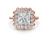 Rose gold Princess Halo Cluster Diamond Engagement Ring with Solitaire Band and Prong Setting_46