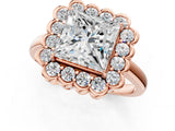 Rose gold Princess Halo Cluster Diamond Engagement Ring with Solitaire Band and Prong Setting_47