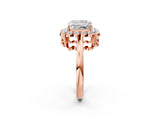 Rose gold Princess Halo Cluster Diamond Engagement Ring with Solitaire Band and Prong Setting_48