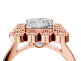 Rose gold Princess Halo Diamond Cluster Engagement Ring with Milgrain Bezel Setting and Solitaire Band_31