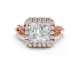 Rose gold Princess Halo Diamond Engagement Ring with Filigree Band and Four-Prong Setting_81