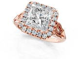 Rose gold Princess Halo Diamond Engagement Ring with Filigree Band and Four-Prong Setting_82