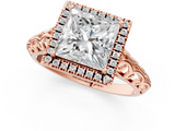 Rose gold Princess Halo Diamond Engagement Ring with Intricate Filigree Band and Four-Prong Setting_38
