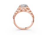 Rose gold Princess Halo Diamond Engagement Ring with Intricate Filigree Band and Four-Prong Setting_40