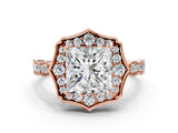Rose gold Princess Halo Diamond Engagement Ring with Milgrain Band and Four-Prong Setting_37