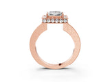 Rose gold Princess Halo Diamond Engagement Ring with Milgrain Pave Band and Four-Prong Setting_102