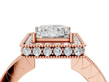 Rose gold Princess Halo Diamond Engagement Ring with Milgrain Pave Band and Four-Prong Setting_103