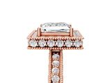 Rose gold Princess Halo Diamond Engagement Ring with Milgrain Pave Band and Four-Prong Setting_104
