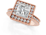 Rose gold Princess Halo Diamond Engagement Ring with Milgrain Pave Band and Four-Prong Setting_110