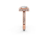 Rose gold Princess Halo Diamond Engagement Ring with Milgrain Pave Band and Four-Prong Setting_111