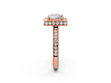 Rose gold Princess Halo Diamond Engagement Ring with Milgrain Pave Band and Four-Prong Setting_123