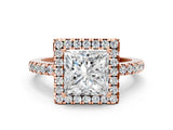 Rose gold Princess Halo Diamond Engagement Ring with Pavé Band and Four-Prong Setting_81