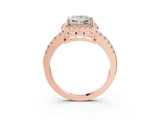 Rose gold Princess Halo Diamond Engagement Ring with Pavé Band and Four-Prong Setting_84