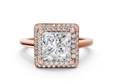 Rose gold Princess Halo Diamond Engagement Ring with Solitaire Band and Four-Prong Setting_20