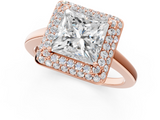 Rose gold Princess Halo Diamond Engagement Ring with Solitaire Band and Four-Prong Setting_21