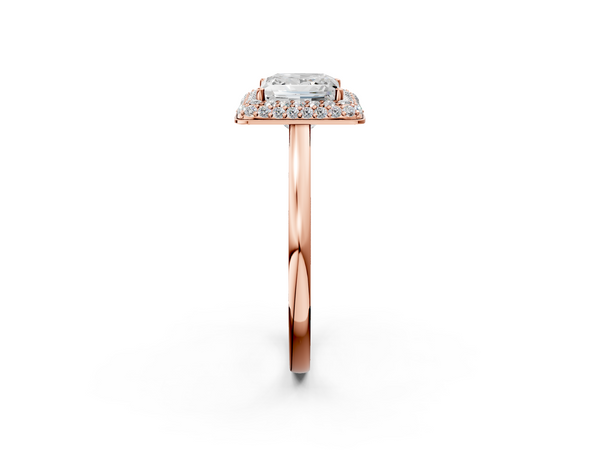 Rose gold Princess Halo Diamond Engagement Ring with Solitaire Band and Four-Prong Setting