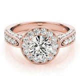 Rose gold Princess Halo Diamond Engagement Ring with Split Shank Band and Four-Prong Setting 1