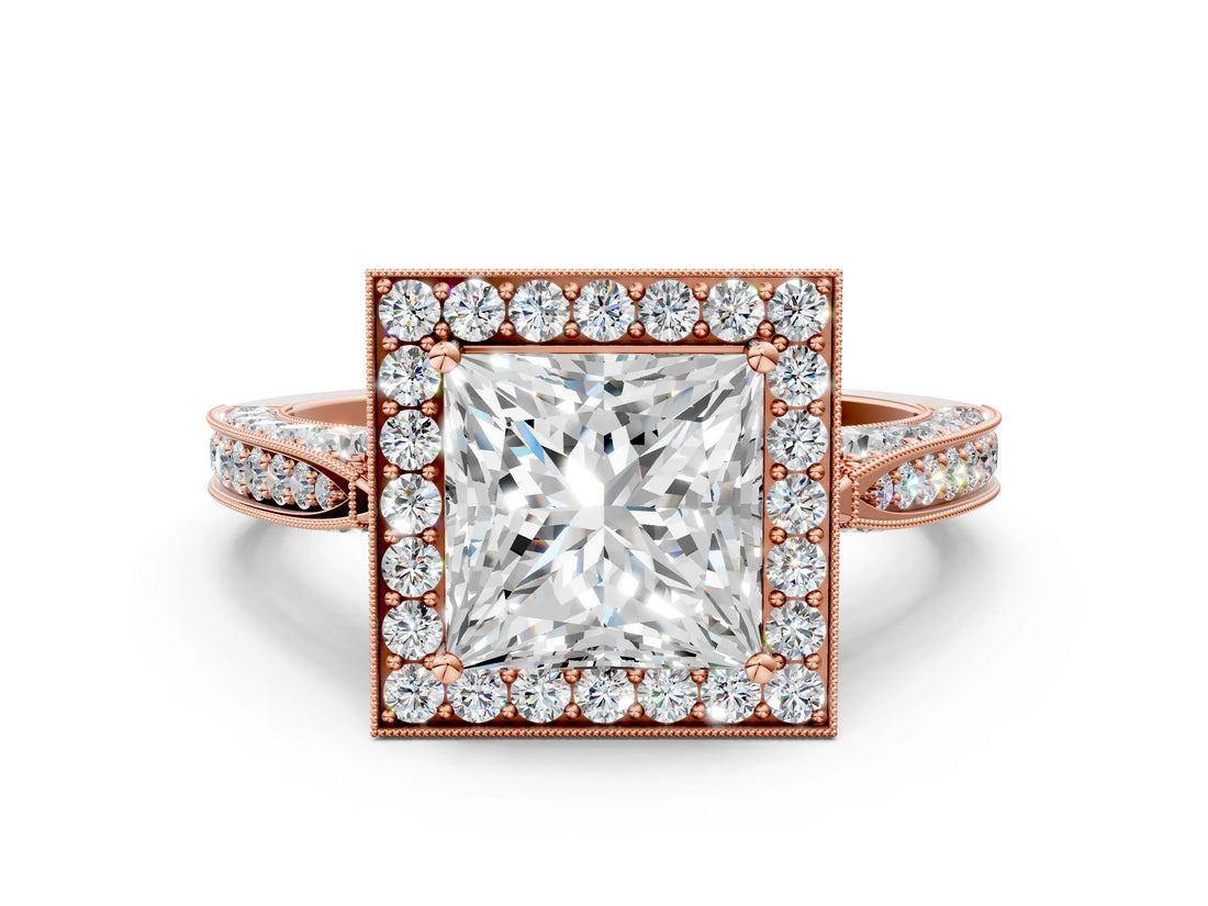 Rose gold Princess Halo Diamond Engagement Ring with Split Shank Band and Four-Prong Setting_6