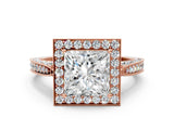 Rose gold Princess Halo Diamond Engagement Ring with Split Shank Band and Four-Prong Setting_6