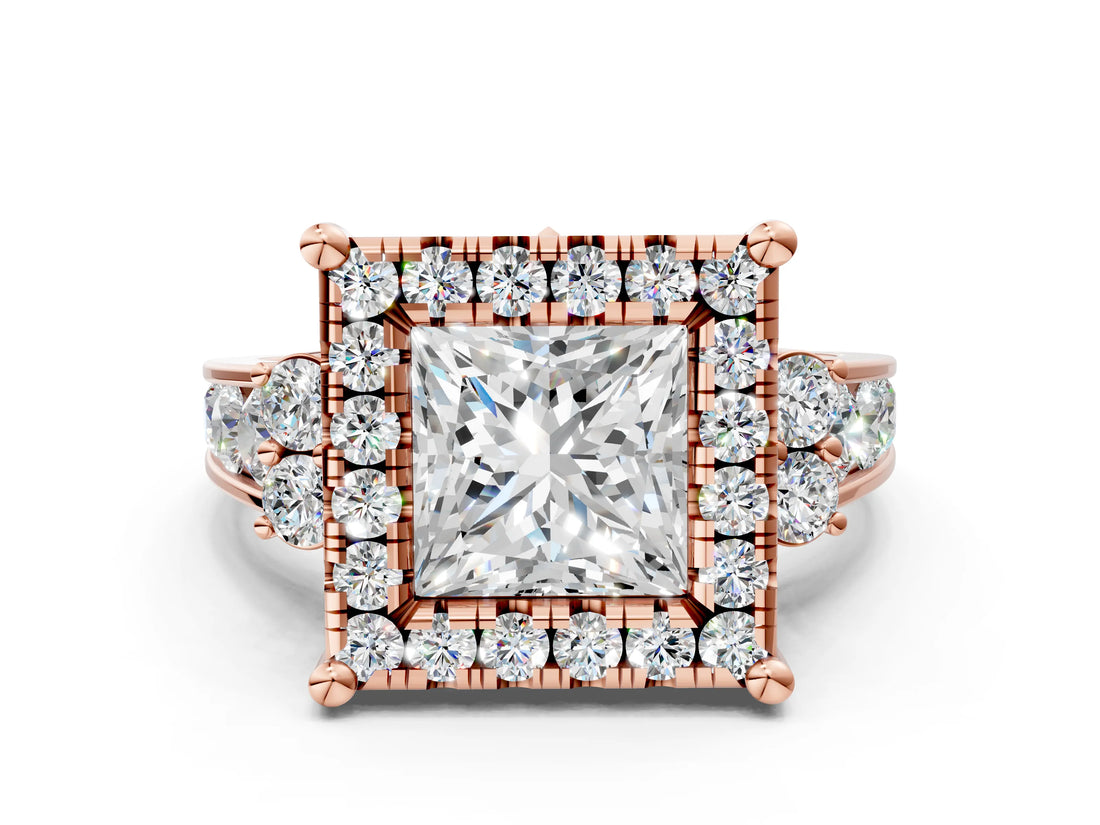 Rose gold Princess Halo Diamond Engagement Ring with Split Shank and Four-Prong Setting_41