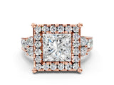 Rose gold Princess Halo Diamond Engagement Ring with Split Shank and Four-Prong Setting_41