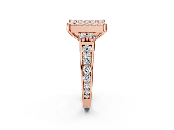 Rose Gold Princess Cut Graduated Channel Halo Engagement Ring Setting