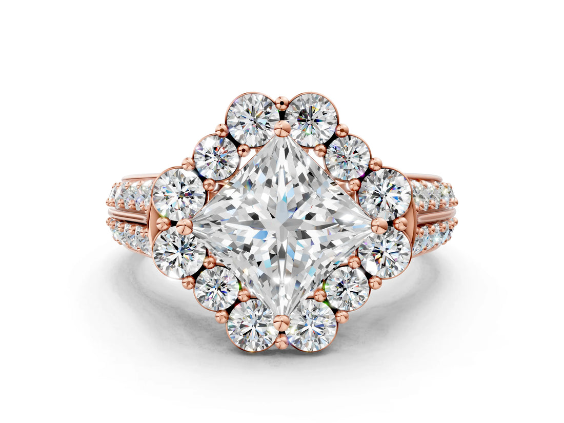 Rose gold Princess Halo Diamond Engagement Ring with Split Shank and Prong Setting_66