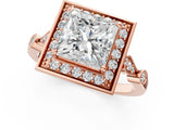 Rose gold Princess Halo Diamond Engagement Ring with Twisted Band and Four-Prong Setting 2