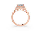 Rose gold Princess Halo Diamond Engagement Ring with Twisted Band and Four-Prong Setting 4