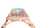 Rose gold Princess Halo Diamond Engagement Ring with Twisted Band and Four-Prong Setting
