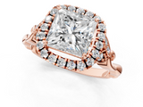 Rose gold Princess Halo Diamond Engagement Ring with Vintage-Inspired Band and Four-Prong Setting_4
