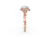Rose gold Princess Halo Diamond Engagement Ring with Vintage-Inspired Band and Four-Prong Setting_5