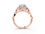 Rose gold Princess Halo Diamond Engagement Ring with Vintage-Inspired Band and Four-Prong Setting_6
