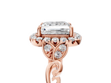 Rose gold Princess Halo Diamond Engagement Ring with Vintage-Inspired Band and Four-Prong Setting_8