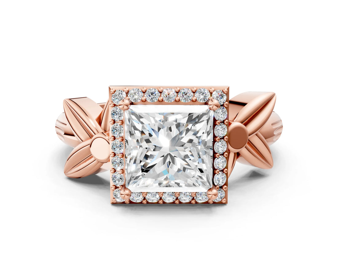 Rose gold Princess Halo Diamond Floral Band with Four-Prong Setting_75