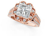 Rose gold Princess Halo Diamond Floral Split Shank Engagement Ring 1