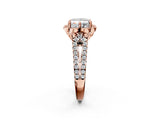 Rose gold Princess Halo Diamond Floral Split Shank Engagement Ring 2