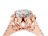 Rose gold Princess Halo Diamond Floral Split Shank Engagement Ring 4