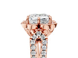 Rose gold Princess Halo Diamond Floral Split Shank Engagement Ring 5