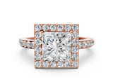 Rose gold Princess Halo Diamond Pavé Band Ring with Prong Setting_20