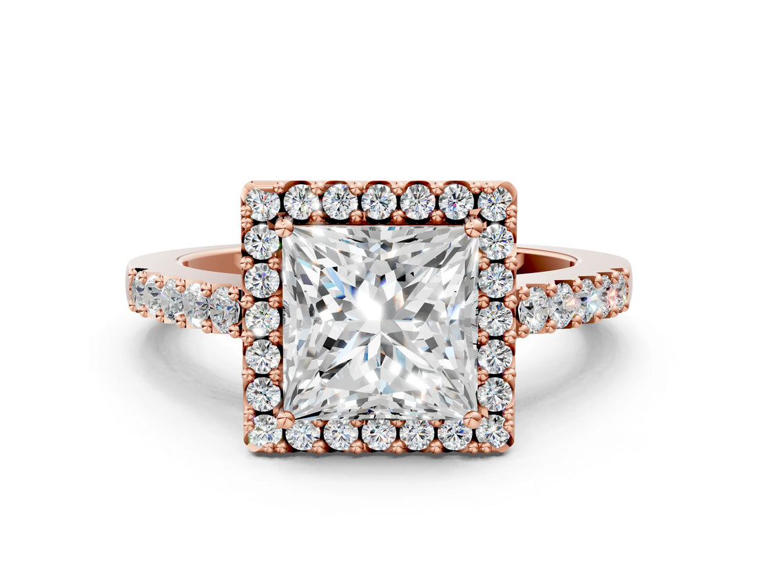 Rose gold Princess Halo Diamond Pavé Solitaire Ring_39