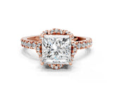Rose gold Princess Halo Diamond Pave Band Ring with Four-Prong Setting_15