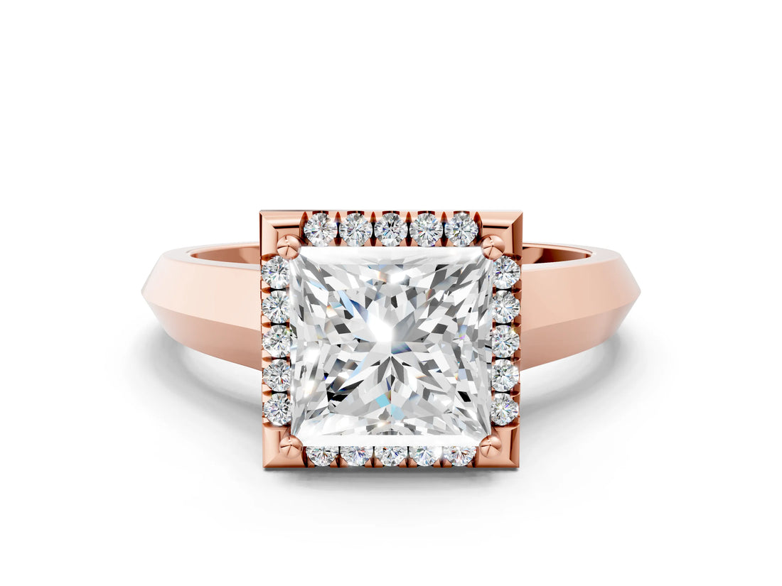 Rose gold Princess Halo Diamond Ring with Cathedral Band and Four-Prong Setting_57
