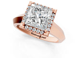 Rose gold Princess Halo Diamond Ring with Cathedral Band and Four-Prong Setting_58