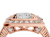 Rose gold Princess Halo Diamond Ring with Milgrain Bezel and Prong Setting_10