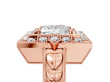 Rose gold Princess Halo Diamond Ring with Milgrain Bezel and Prong Setting_11