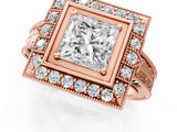 Rose gold Princess Halo Diamond Ring with Milgrain Bezel and Prong Setting_7