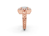 Rose gold Princess Halo Diamond Ring with Milgrain Bezel and Prong Setting_8