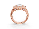 Rose gold Princess Halo Diamond Ring with Milgrain Bezel and Prong Setting_9