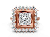 Rose gold Princess Halo Diamond Ring with Milgrain Edge and Round Prong Setting_26